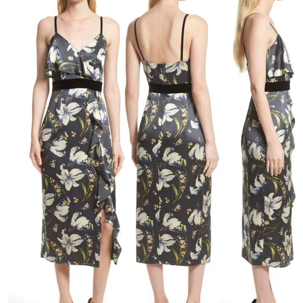 cinq a sept Black Floral Midi Slip Dress